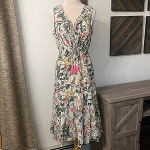 CHARLIE B Floral Midi Dress with Pink and Blue Accents